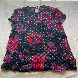 Anthropologie | Black Floral Metallic Polka Dot Tunic Dress | Size L | Used